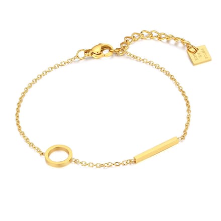 Twice As Nice Armband in goudkleurig edelstaal, cirkel en staaf 19cm+3cm