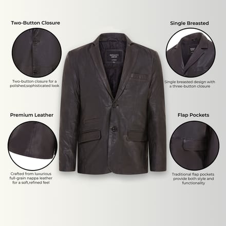 Heren Zwart Slim Leren Italiaanse Blazer Jas-Somero