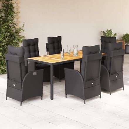 vidaXL - 7-delige - Tuinset - met - kussens - poly - rattan - zwart