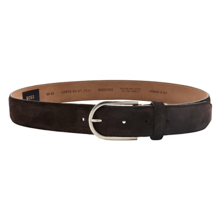 Boss Logo Leren Speld Riem (Donkerbruin)
