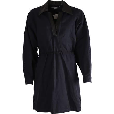 Stella McCartney jurk met kraag van imitatieleer in marineblauwe polyamide