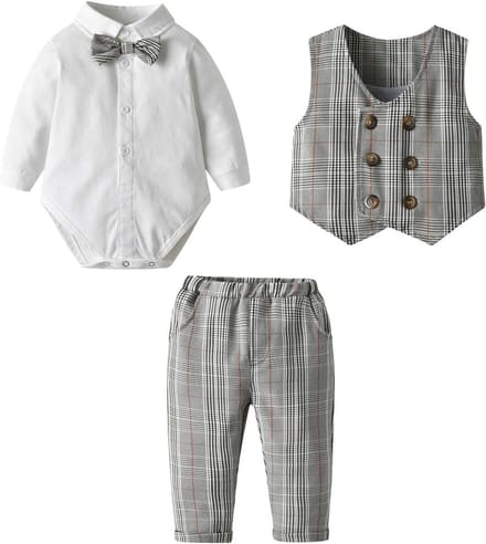 Baby Jongens Romper Tuxedo Set Voor Doop en Bruiloft