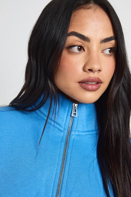 boohoo Dames Trechter Hals Getailleerde Taille Doorlopende Rits | Blauw | Maat: Medium