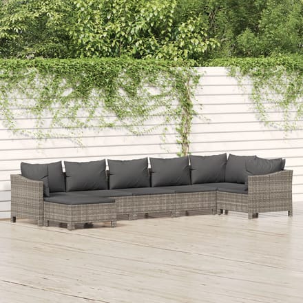 vidaXL - 7-delige - Loungeset - met - kussens - poly - rattan - grijs
