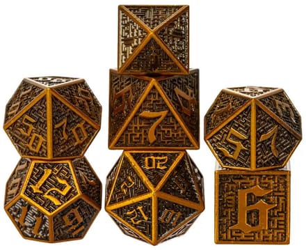 Lapi Toys - DnD dobbelstenen - DnD dice - Dobbelstenen Dungeons Dragons - D&D dobbelstenen - Metal dice - Vintage kleur - 7 stuks