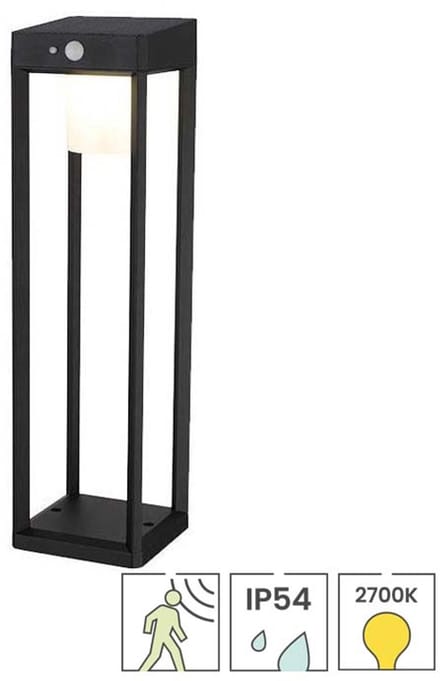 Lybardo - Solar Tuinverlichting - Lantaarn 50cm - Bewegingssensor - Warmwit - Op Zonne Energie - Dag-nacht Sensor