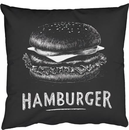 Sierkussens - Kussentjes Woonkamer - 45x45 cm - Hamburger - Krijttekst - Zwart - Wit