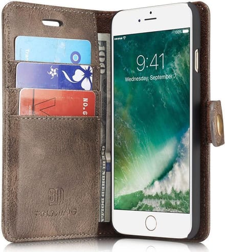 Portemonnee Hoesje Echt Leer Coffee Geschikt voor Apple iPhone SE (2020/2022)/7/8