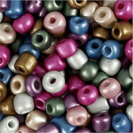 Rocailles, d 5 mm, afm 4/0, gatgrootte 1,2 mm, ca. 500 stuk, metallic kleuren, 130 gr