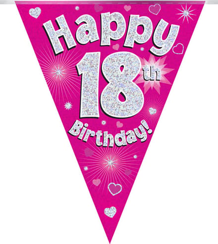 Oaktree - Vlaggenlijn Roze Happy 18th Birthday (4 meter)