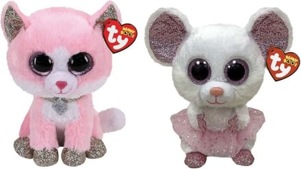 Ty - Knuffel - Beanie Buddy - Fiona Pink Cat & Nina Mouse