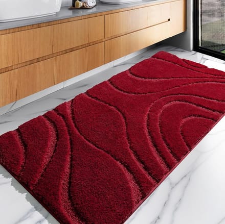 Pluche Antislip Badmat voor Douche en Bad - Absorberend Shaggy Microvezel Badtextiel (Bordeauxrood, 60x119 cm)