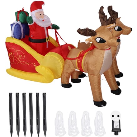 Opblaasbare Kerstman op Slee met Rendieren 7FT Polyestervezel Kerst Opblaasbaar Tuin