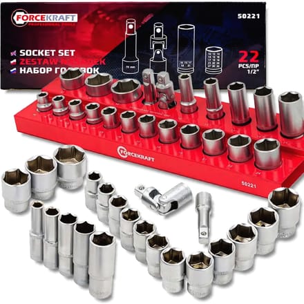 Forcekraft FK-50221 - Dopsleutelset - 22 Elementen - 6-kant - 1/2" Aansluiting