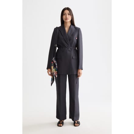 Scotch & Soda Double Breasted Belted Drapey Blazer Charcoal Art Maat: S | Blazers Outlet | Dames | Grijs