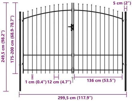 vidaXL - Hekpoort - Woerden - dubbele - deur - met - puntige - bovenkant - 299,5x249,5 - cm