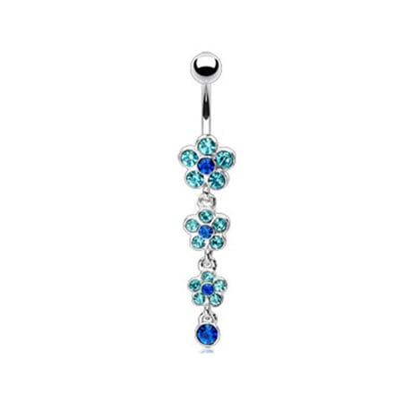 Navelpiercing 3 bloem hanger - aqua - LMPiercings