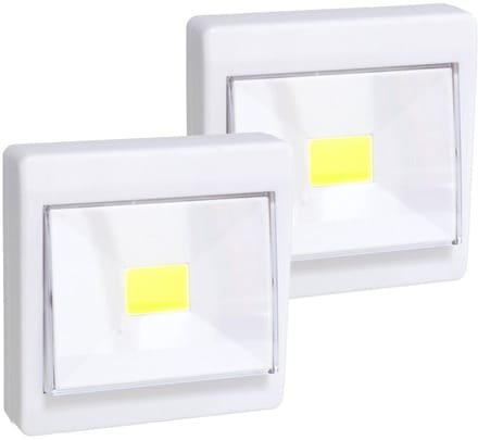 Gerimport Kastlamp - 2x - schakelaar - LED lampen - wit - 8.7 x 8.7 cm