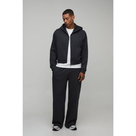 Oversized Gekrompen Zip-through Hoodie En Wijde Pijp Joggingbroek | Charcoal | Size Medium