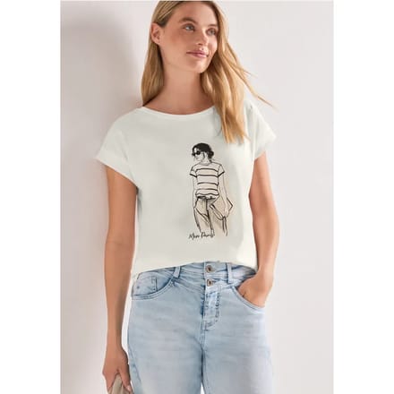 Shirt met hangende schouder en print vooraan