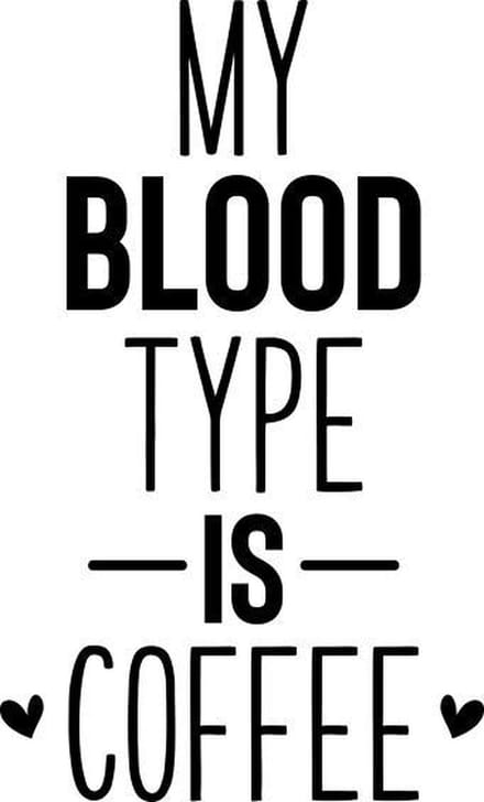 Muurtekst muursticker Blood type coffee
