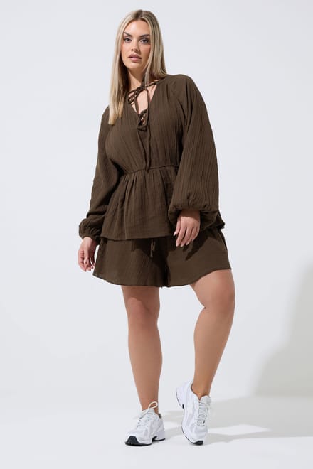 Limited Collection Chocoladebruine Mousseline Top Size 48