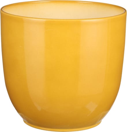 Mica Decorations Plantenpot/bloempot Tusca - Okergeel - keramiek - glans - D22 x H20 cm