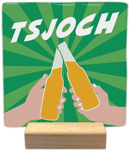 Tsjoch - Keramische decoratie tegel - incl. houten presenteerblok