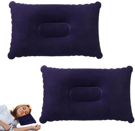 Dailygoods- Opblaasbaar Kussen 2-pack - Compact - Lichtgewicht - Waterdicht - Marineblauw - 32x20cm - Reis Kussen
