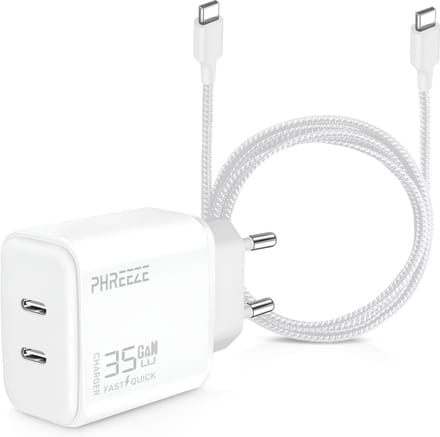 Usb C Kabel 2 Meter met 35w usb-C Oplader - 2 usbC Poorten - GaN Technologie Snellader