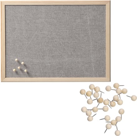 Prikbord incl. 30x punaises - 30 x 40 cm - lichtgrijs - textiel - hout