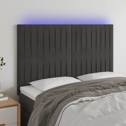 vidaXL - Hoofdbord - LED - 144x5x118/128 - cm - fluweel - donkergrijs