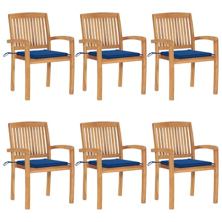vidaXL - Tuinstoelen - stapelbaar - 6 - st - met - kussens - massief - teakhout