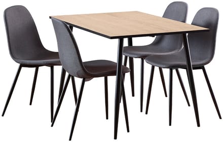 Wilma eethoek tafel met 4 stoelen wit, donkergrijs.