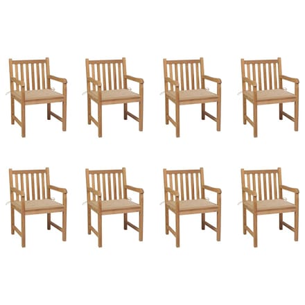 vidaXL - Tuinstoelen - 8 - st - met - beige - kussens - massief - teakhout