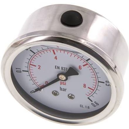 0..0.6 Bar Glycerine Manometer Achteraansluiting RVS/Messing 63 mm Klasse 1.6 - ML00P663SHG