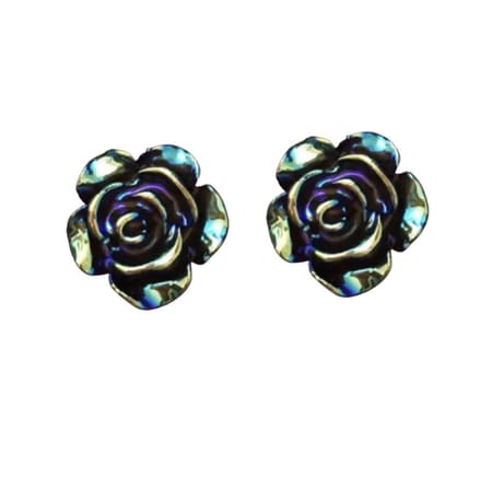 Magneet oorbellen bloem olie blauw 9 mm