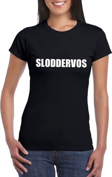 Sloddervos tekst t-shirt zwart dames S