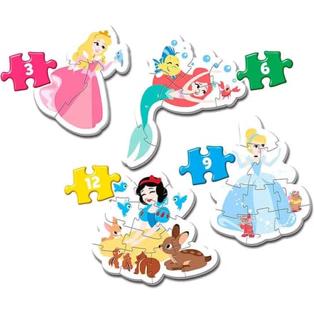 Clementoni - My first puzzles - Disney Princes - 3, 6, 9 en 12 Stukjes - Voor Kinderen vanaf 2 Jaar