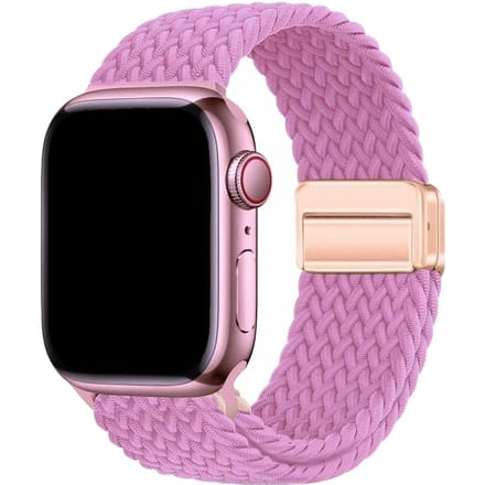 123watches bandje Zyra - nylon - felroze - 38 · 40 · 41 & 42 mm - Geschikt voor Apple Watch series 1/2/3/4/5/6/7/8/9/10/11/12/SE/SE2/SE3