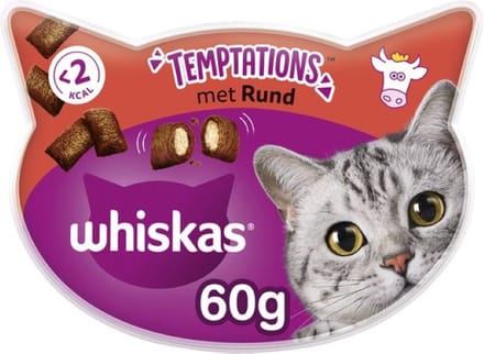 7x Whiskas Temptations Snacks - Kattensnoepjes - Rund - 60g