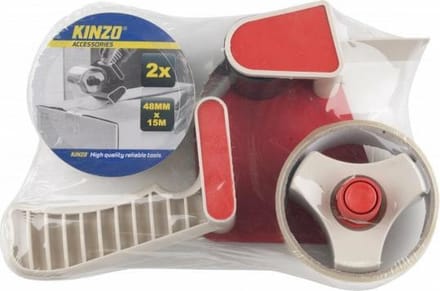 Kinzo Tape dispenser - 2 rollen tape 5 cm breed - 15 m lang - handig afrollen