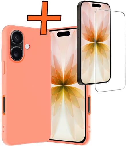 Hoes - Met Screenprotector - Geschikt voor Apple iPhone 17 - Sterk & Shockproof - Back Cover - Siliconen Case - Telefoon Hoes - Perzik