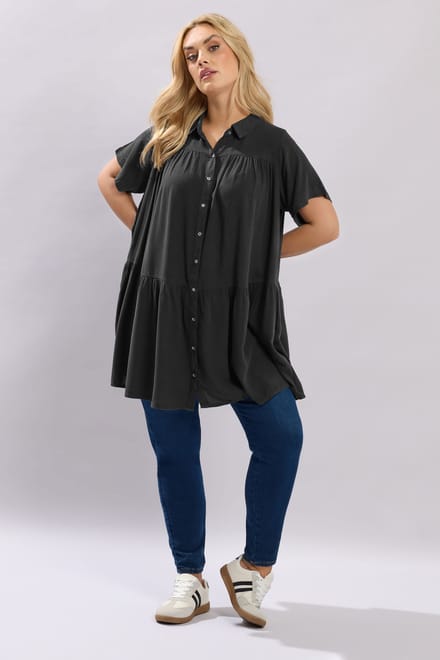 Yours Zwart Gelaagd Chambray Overhemd Met Smokwerk Size 42