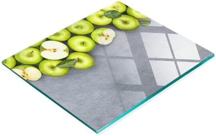 Decoratieve glazen serveerplank met groene appels, 60x52 cm