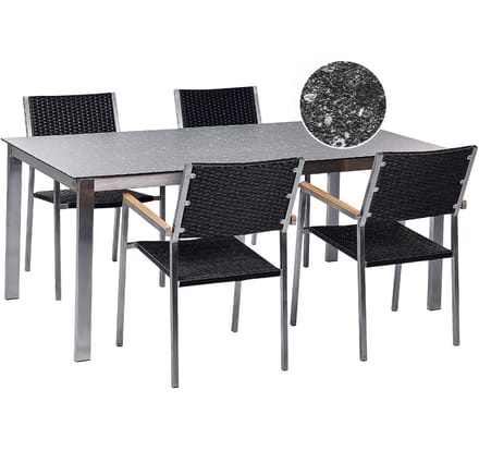 COSOLETO/GROSSETO - Tuinset 4 persoons - Zwart - Graniet/Rotan