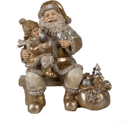 Clayre & Eef Beeld Kerstman 17 cm Goudkleurig Polyresin
