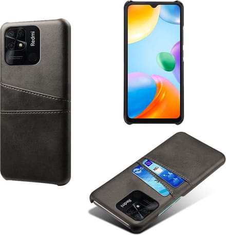 Backcover met Opbergvakjes + PMMA Screenprotector voor Xiaomi Redmi 10C _ Zwart