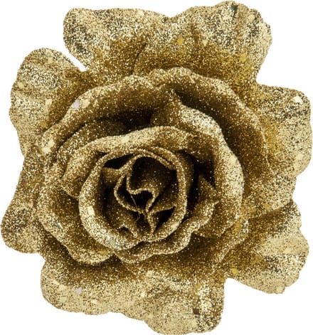Cosy & Trendy Roos goud glitter op clip - 10 cm - decoratie bloem - kerstversiering