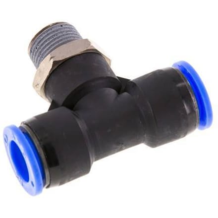 1/2'' x 3/8'' NPT inline T-stuk Messing/PBT Insteekfitting Buitendraad Draaibaar NBR